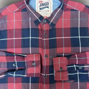 JNCO‎ Men's Long Sleeve Plaid Button Up Shirt Flannel Red Blue Size Medium
